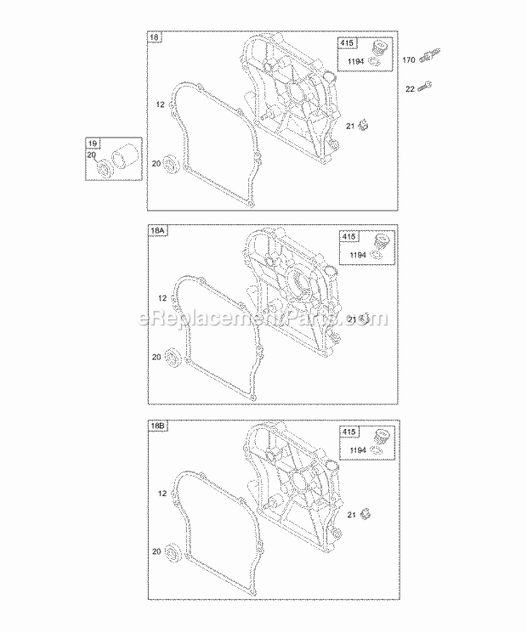 Crankcase Cover Diagram and Parts List for 133402-0011-01  Briggs and Stratton Engine